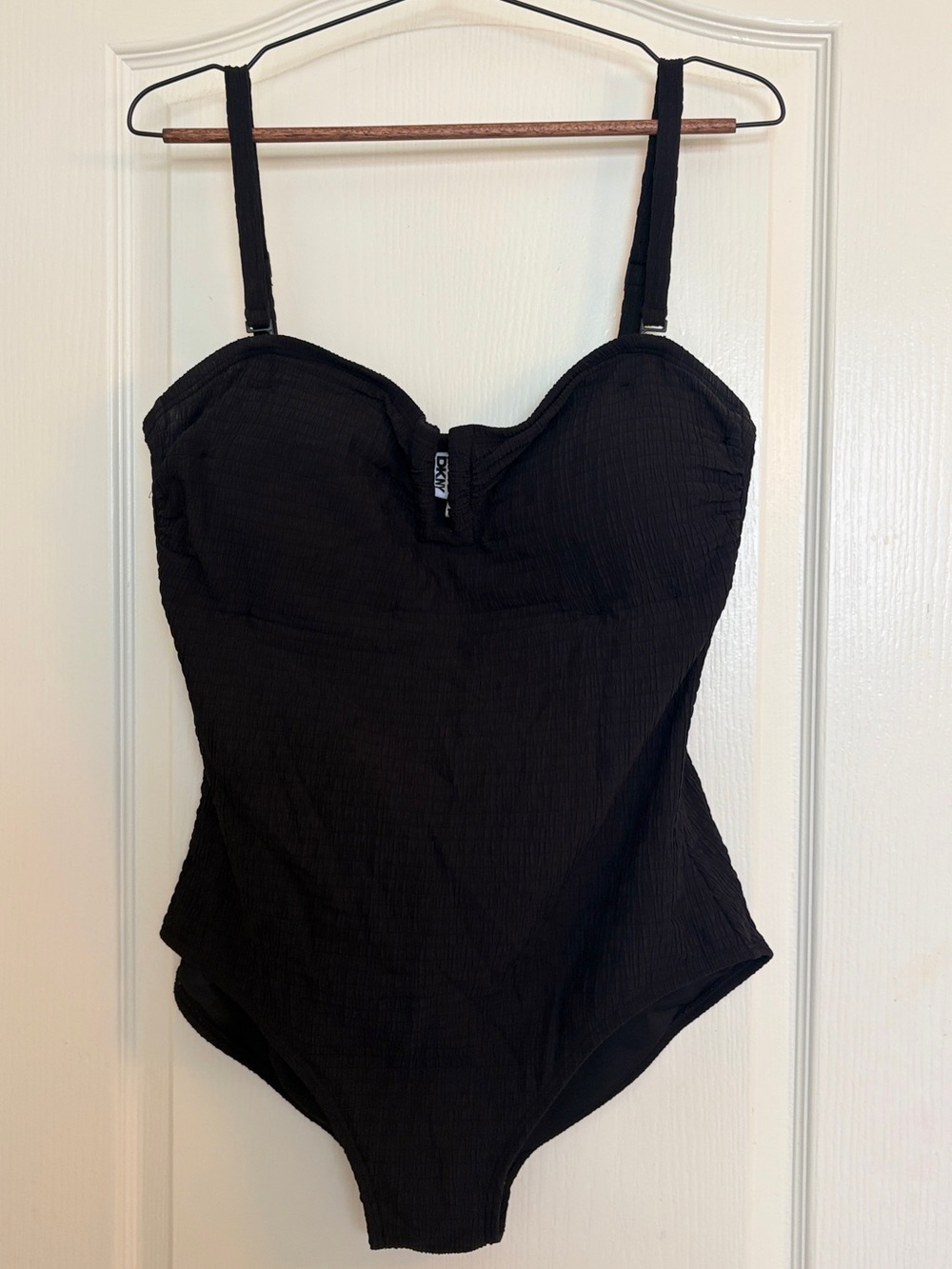 DKNY Black Textured Bustier One Piece Swimsuit XL